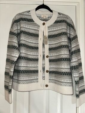 Haven Well Within Striped Crewneck Button Cardigan